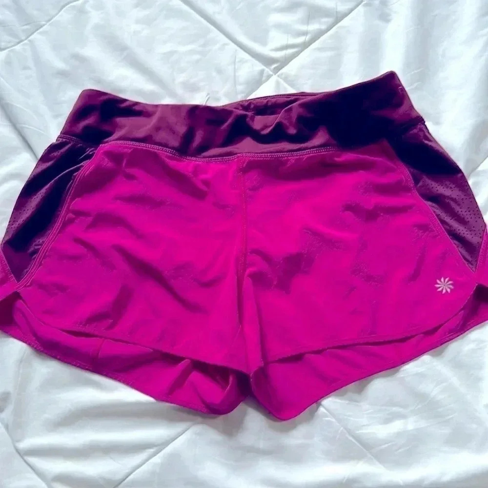 Athleta Pink And Maroon Running Build in Underwear Back Pocket Athletic Shorts M